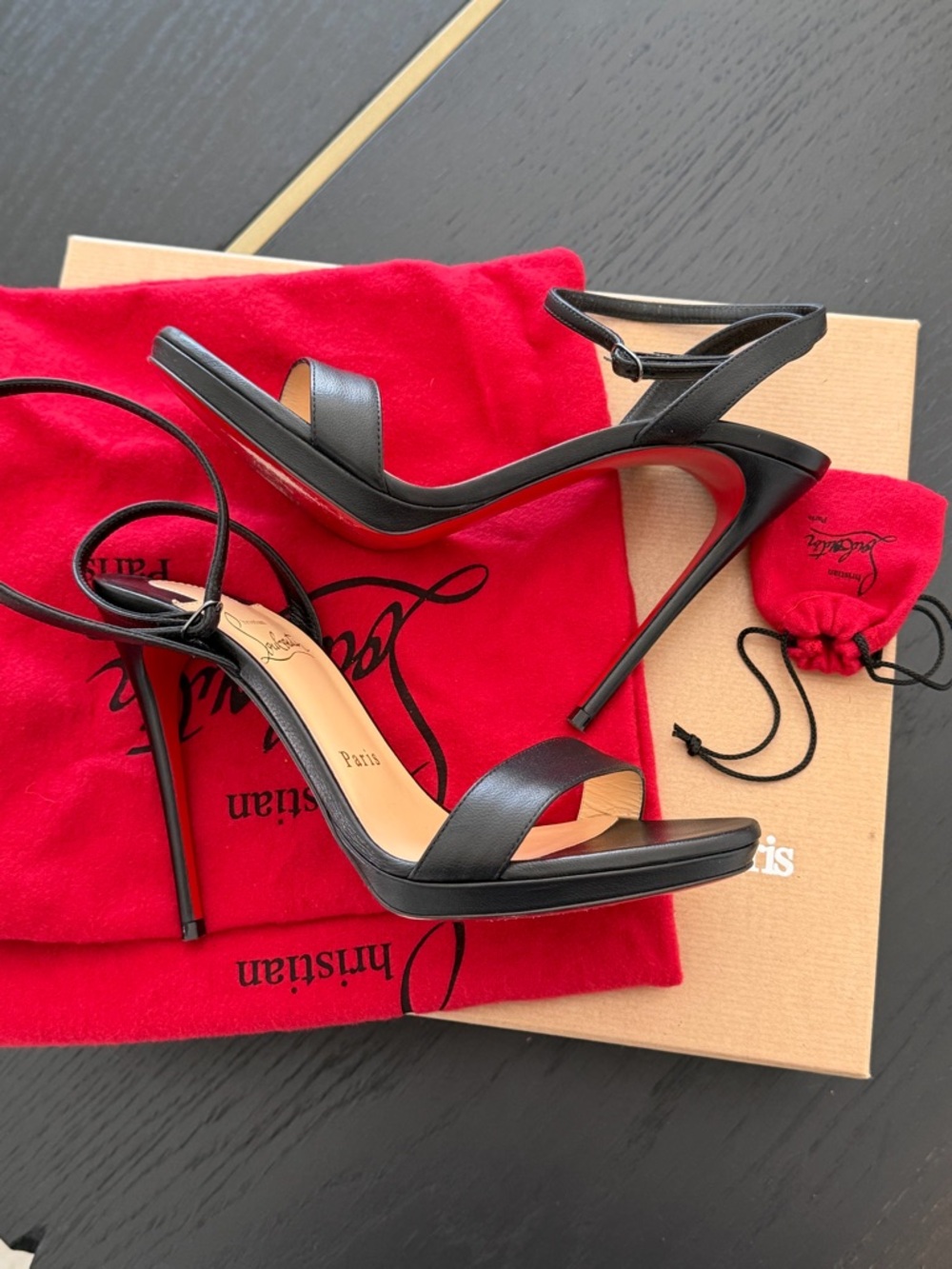 Christian Louboutin Black Leather Ankle-Strap Stilettos